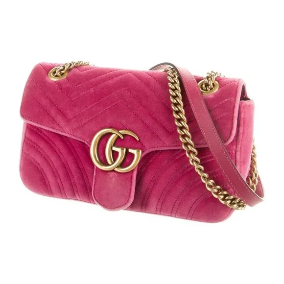 Gucci GG Marmont Shoulder Bag in Pink Velvet NEW WITH DUSTBAG